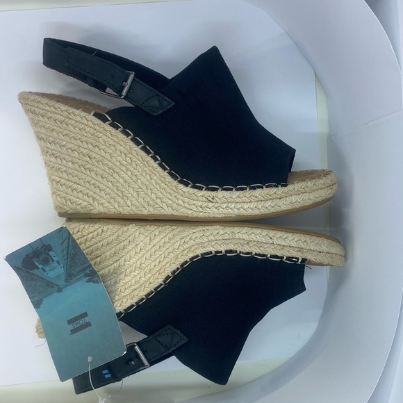 Black Tom’s Espadrille Wedge Shoes with Slingback Size 7W - Picture 5 of 10